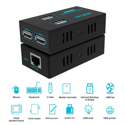 SGEYR Metal USB Ethernet Extender Over Cat5e/6,USB Extender 50M,No Drivers Connected 4 USB 2.0 Ports Over Cat5e/6, Play and Plug,Extender USB 2.0 Hub,Supports All Operating System,PC and Web Cameras