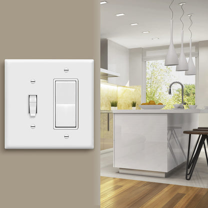 ENERLITES Combination Toggle Light Switch/Decorator Switch Wall Plate, Mid-Size 2-Gang 4.88" x 4.92", Polycarbonate Thermoplastic, 881131M-W, White