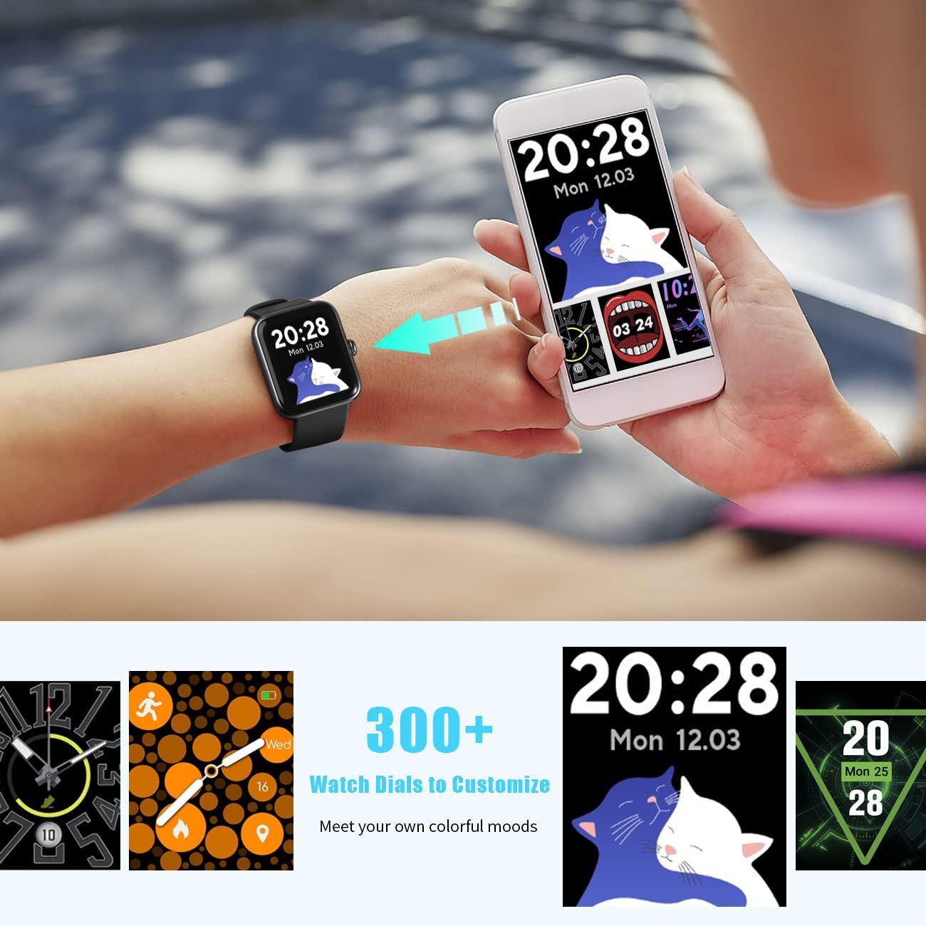Dirrelo Smartwatch Fitness Tracker Health Monitor w/ 1.5’’ Touch Screen, Customizable Face, Call, Notifications, GPS, Alexa, Water Resist (Black)