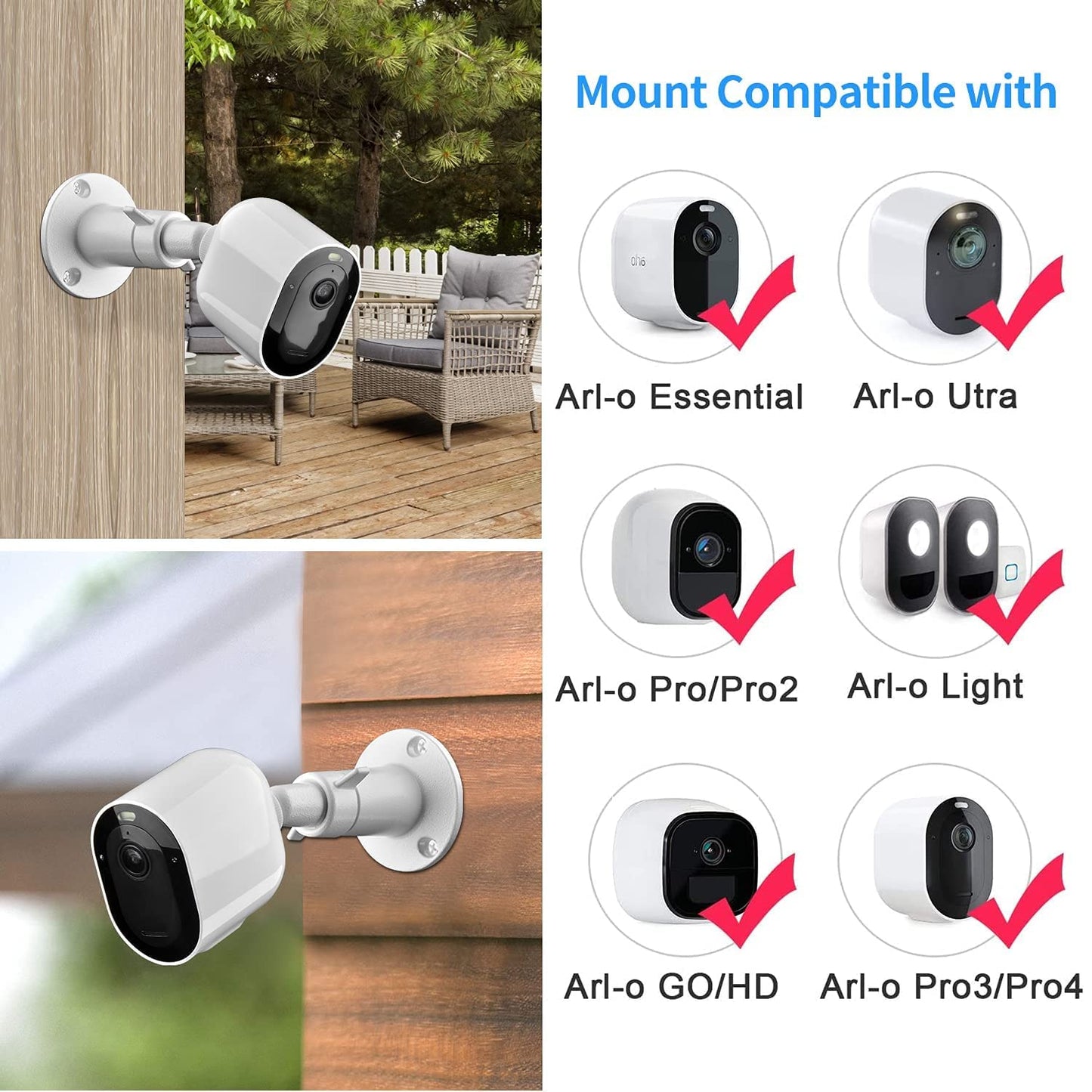 Security Camera Universal Mounting Metal Wall Bracket Adjustable Indoor Outdoor Arlo Pro 1 2 3 4 Ultra 1 2 Ring Stick Up Cam Battery White 1pc
