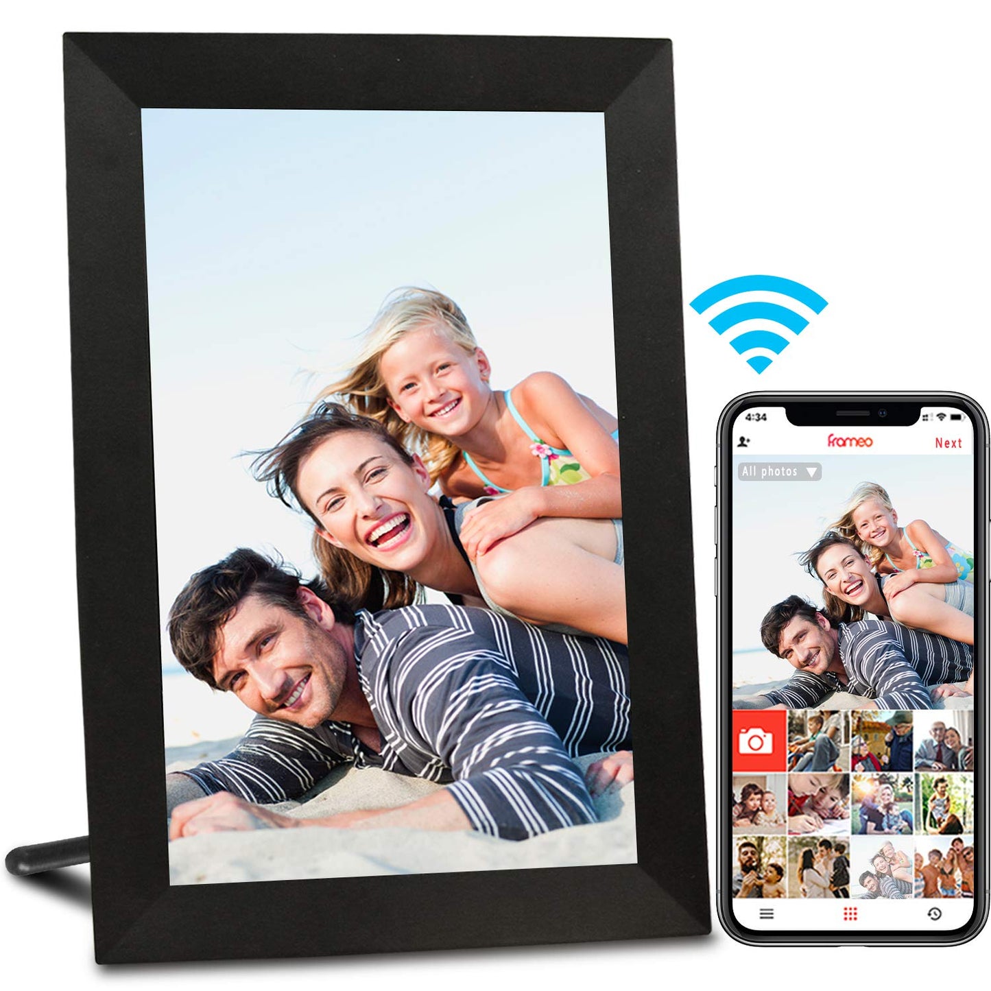 WiFi Touch Screen Smart Photo Frame 16GB Storage Easy Setup to Share Photos or Videos via Frameo APP, Auto-Rotate, Wall Mount (9 inch Black)