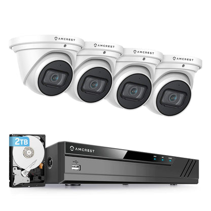 Amcrest 4K Security Camera System with 4K 8 Channel PoE NVR (4) x 4K (8 Megapixel) Turret IP POE Cameras (3840x2160) Pre Installed 2TB Hard Drive NV4108E-IP8M-T2599EW4-2TB