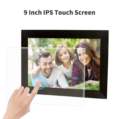 WiFi Touch Screen Smart Photo Frame 16GB Storage Easy Setup to Share Photos or Videos via Frameo APP, Auto-Rotate, Wall Mount (9 inch Black)