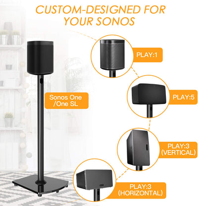 Wireless Speaker Stands Designed for Sonos Speakers Pair of Sonos Stands for Sonos One, One SL, Play:1 Play:3 Play:5 Heavy Duty Floor Speaker Mount with Cable Management Black