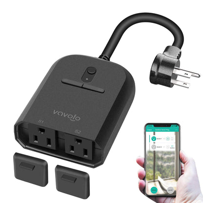 VAVOFO Outdoor Smart Plug, WiFi Outlet with 2 Sockets, Compatible with Alexa Google Home, IP44 Waterproof, Wireless Remote Control Timer & Countdown by Smartphone APP