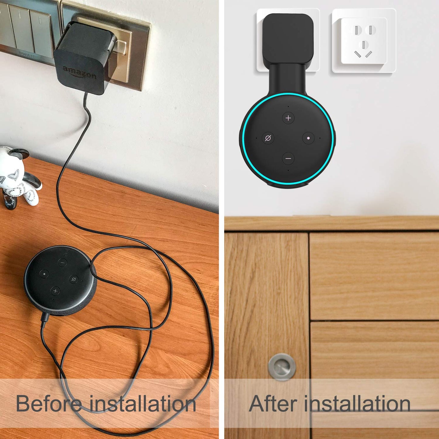 Outlet Wall Mount Holder Stand Hanger for Echo Dot 3rd Gen,A Space-Saving Solution with Cord Management for Your Smart Home Speakers Place on Kitchen Bedroom & Bathroom（Set of 2 White）