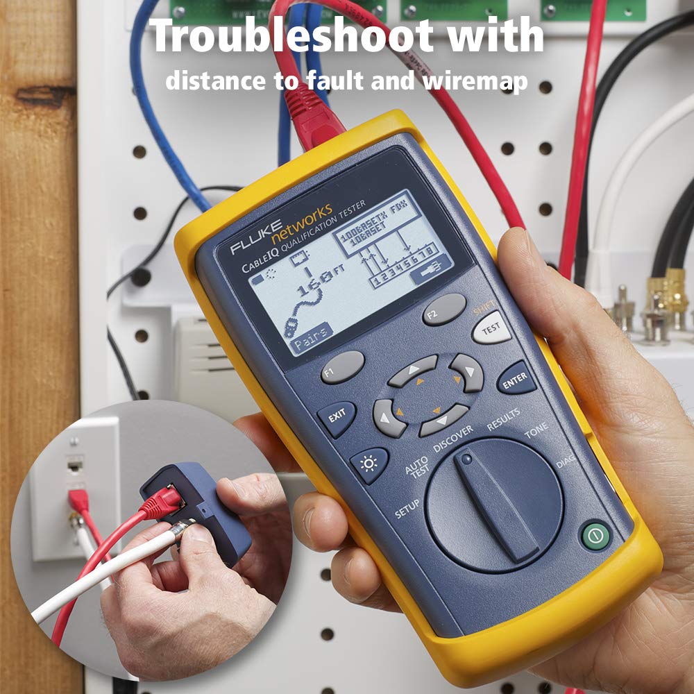 Fluke Networks CIQ-100 Copper Qualification Tester, Qualifies and Troubleshoots Category 5-6A Cabling for 10/100/Gig Ethernet, Coax and Voip