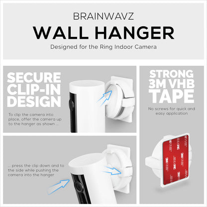 BrainWavz Screwless Wall Mount for Ring Indoor Cam - VHB Stick On - Easy Install, No Drill, No Tools Needed, Strong Adhesive (White)