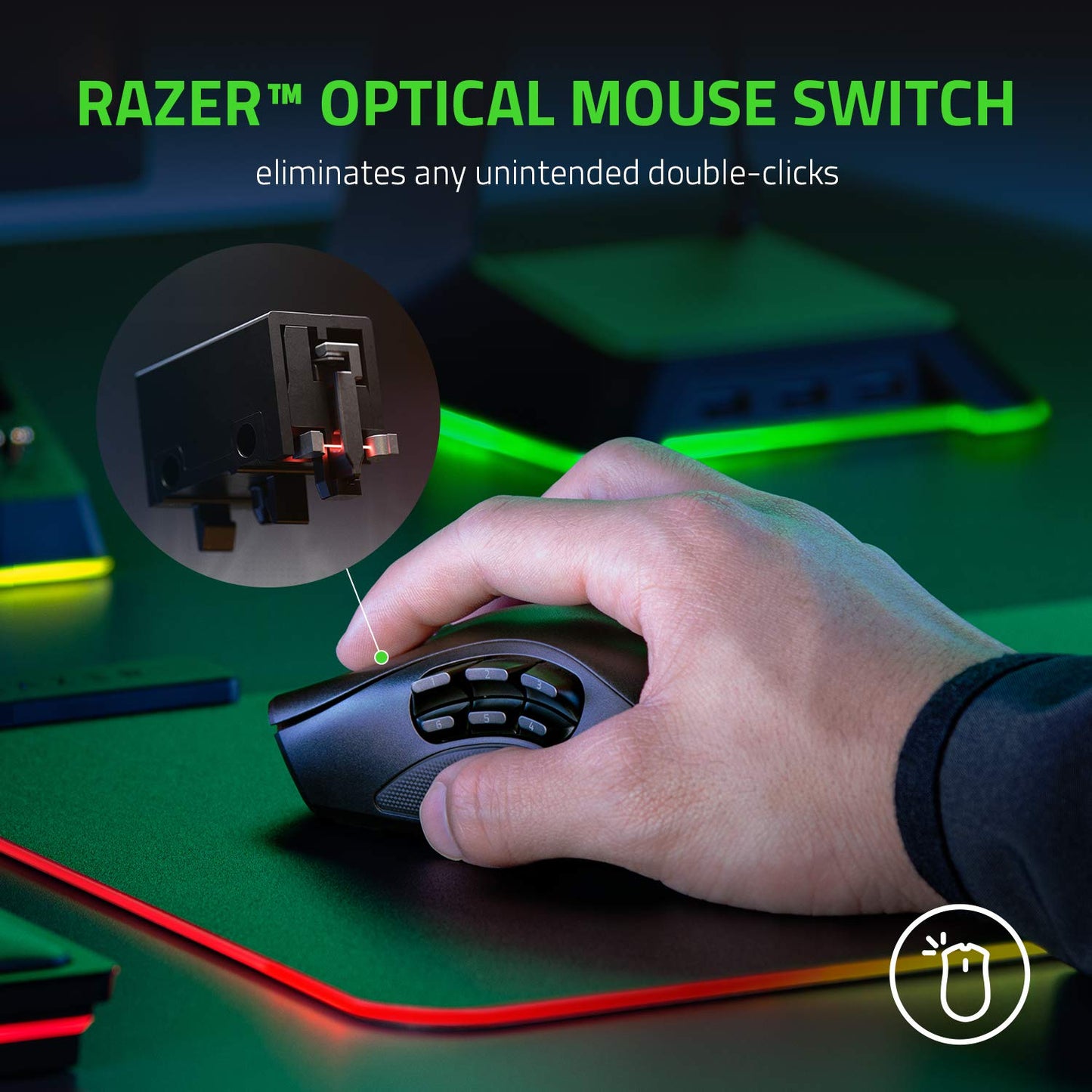 Razer Naga X Wired MMO Gaming Mouse: 18K DPI Optical Sensor - 2nd-gen Razer Optical Switch - Chroma RGB Lighting - 16 Programmable Buttons - 85g - Classic Black