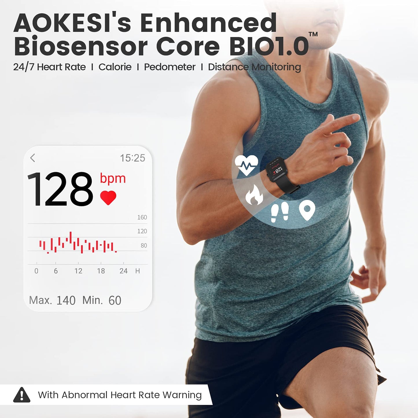 Smart Watch, AOKESI 2021 Smart Watch for Android Phones and iPhone Compatible with Alexa Built-in, Smart Watch for Men, 5ATM Waterproof Fitness Smartwatch with Sleep, Heart Rate, Blood Oxygen Monitor