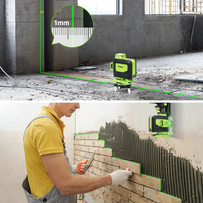 Huepar Laser level 3D Green Beam Self-Leveling Leveling 3 x 360 Cross Line and Alignment Tiling Floor Laser Tool,2 Li-ion Batteries with Type-C Charging Port & Magnetic Bracket, Hard Carry Case-LS03DG