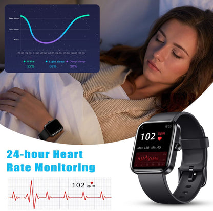 Dirrelo Smartwatch Fitness Tracker Health Monitor w/ 1.5’’ Touch Screen, Customizable Face, Call, Notifications, GPS, Alexa, Water Resist (Black)