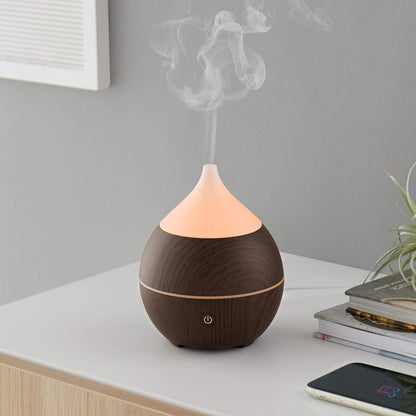 Amazon Basics 200ml Ultrasonic Aromatherapy Essential Oil Diffuser with Bluetooth Speaker, Coffee Wood Finish Base