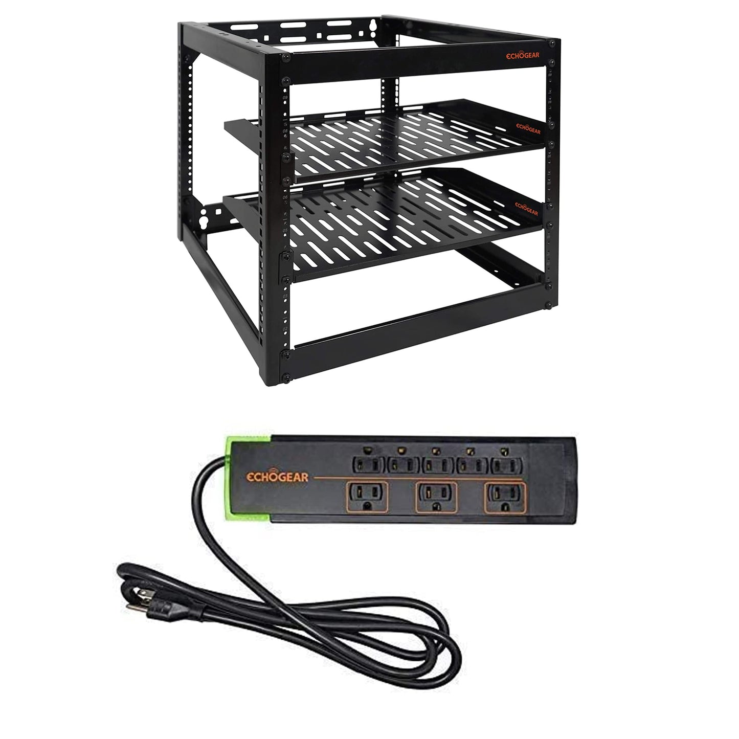 10U Open Frame Rack with 8 Outlet Surge Protector Power Strip Bundle - Rack Up Your Server Gear, Power&Protect It with 3420 Joules of Surge Protection