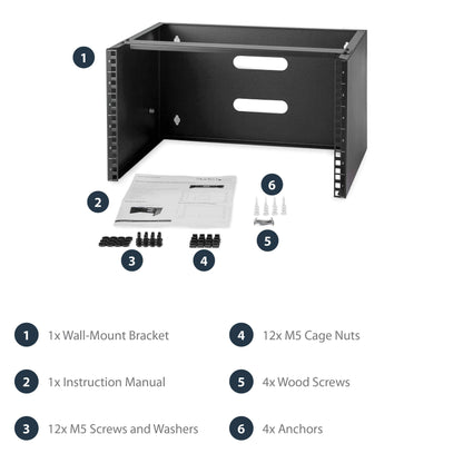 StarTech 6U 19 Inch Wall Mount Network/Server/Patch Panel Equipment Bracket - 12 Inch Deep - 44lbs Capacity, Black