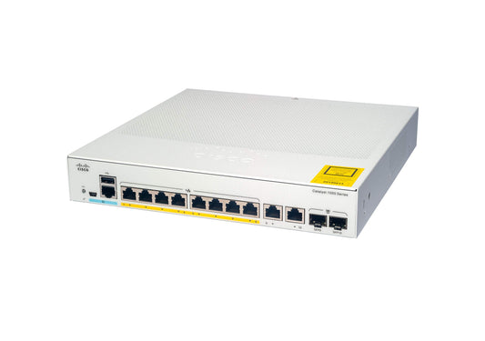 Network Switch, 8 Gbe Ports, 120W PoE Budget, 2 1G SFP/RJ-45 Combo Ports, Fanless Operation, External PS, Enhanced Limited (C1000-8FP-E-2G-L)
