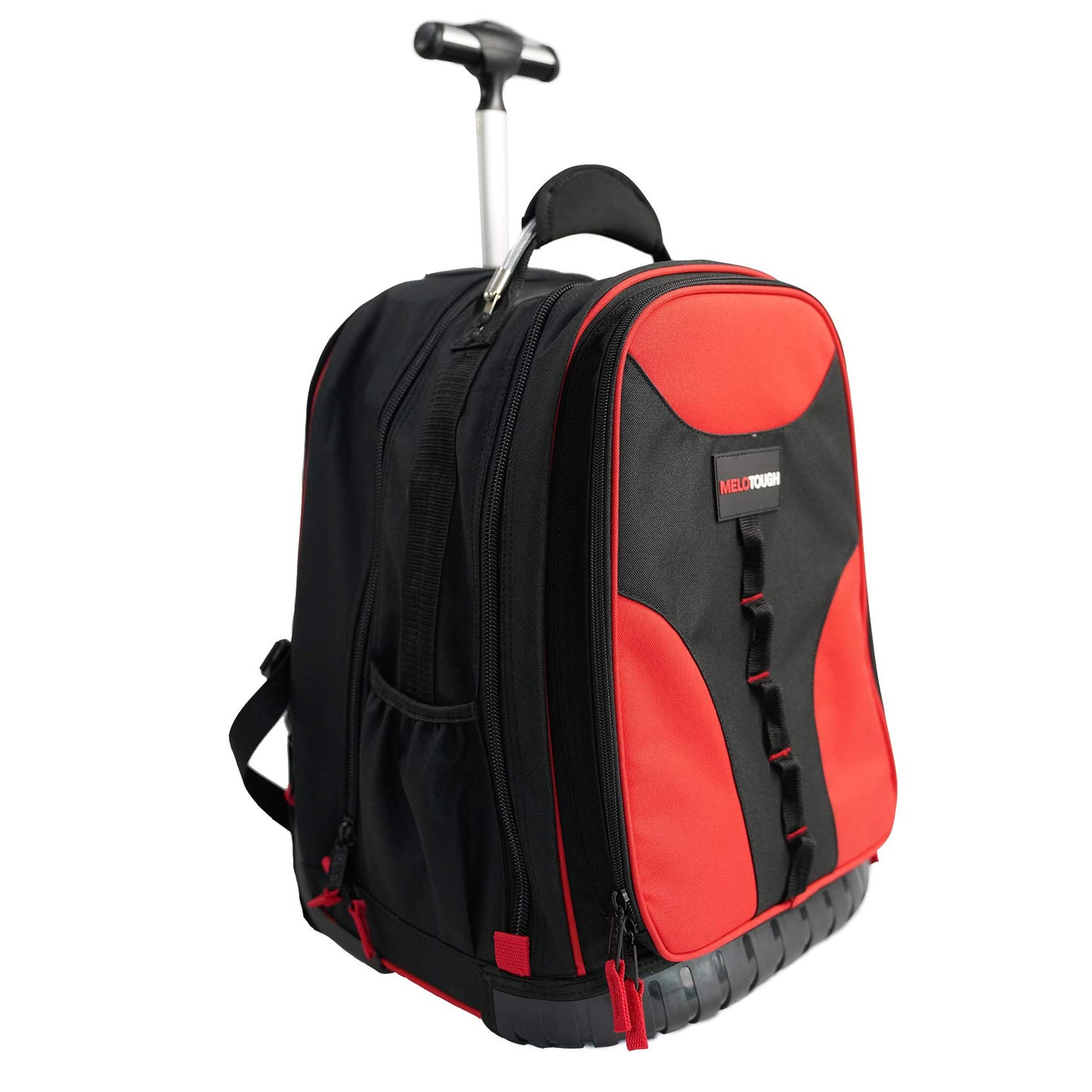 MELOTOUGH Wheeled Rolling Tool Backpack Heavy Duty Tradesman Pro Tool Organizer Including Laptop Sleeve (Red&Black)