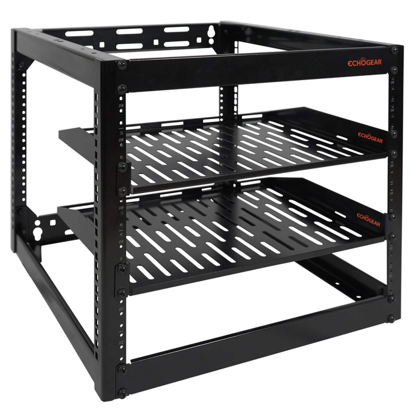 ECHOGEAR 10U Open Frame Rack with Additional 1U Shelf Bundle - Comes with 10U Rack & 3 Total 1U Vented Shelves