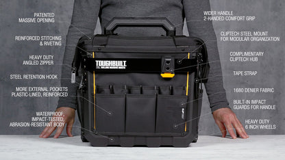ToughBuilt - XXL Rolling Massive Mouth Tool Bag - Waterproof Base – Heavy Duty, Durable and Rugged - (TB-CT-61-22)