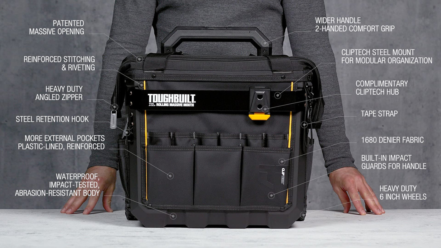 ToughBuilt - Rolling Massive Mouth Tool Bag - Large 14 Inches - Pro Grade Quality Construction - (TB-CT-61-14)