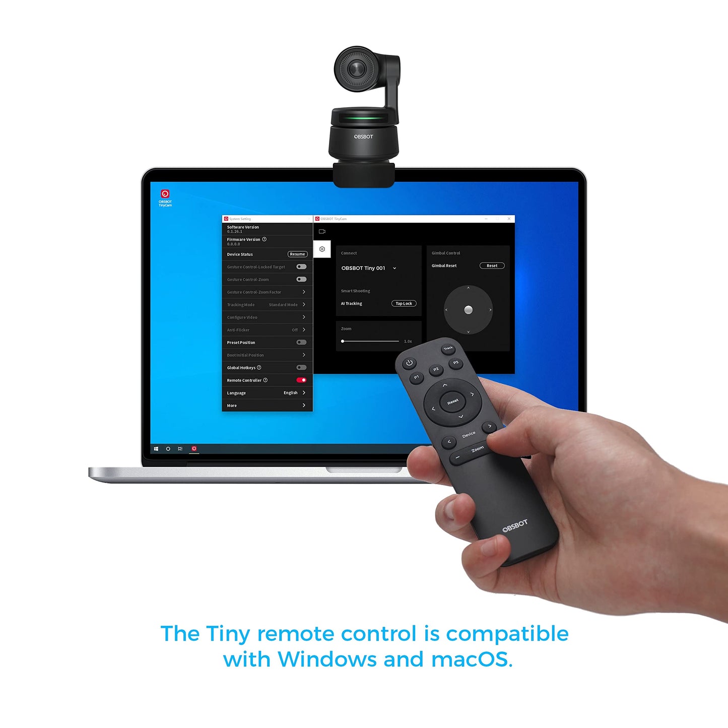OBSBOT Remote Control for OBSBOT Tiny/Tiny 4K Webcam, Compatible with Windows and MacOS, 2.4GHz Wireless Connection via USB Receiver, Accessories for Online Teaching and Conferencing