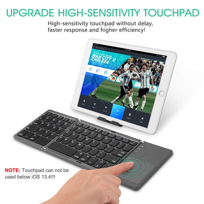 Multi-Device Foldable Bluetooth Keyboard with Touchpad - Samsers Rechargeable Dual-Mode(2.4G+BTx2) Wireless Keyboard with Holder, Portable Ultra Slim Folding Keyboard for Android Windows iOS Mac OS