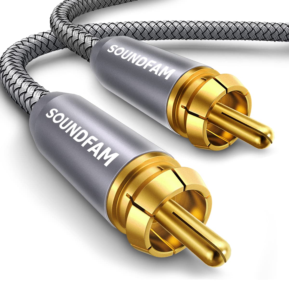 RCA Subwoofer Cable SOUNDFAM Digital Coaxial Audio Cable Gold Plated RCA Male to Male SPDIF Cable for Subwoofer,Home Theater,Amplifier,TV and More-Grey(3.3ft/1m)