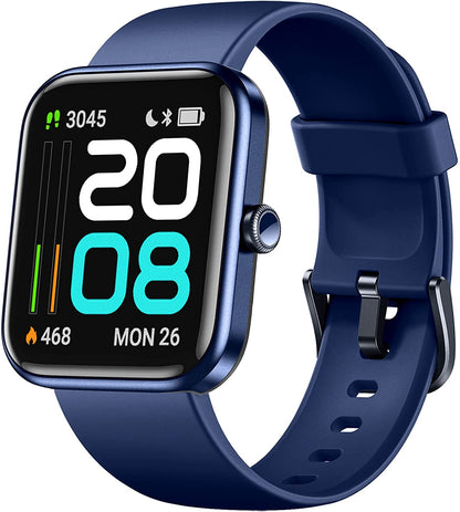 Dirrelo Smartwatch Fitness Tracker Health Monitor w/ 1.69’’ Touch Screen, Customizable Face, Call, Notifications, GPS, Alexa, Water Resist (Blue)