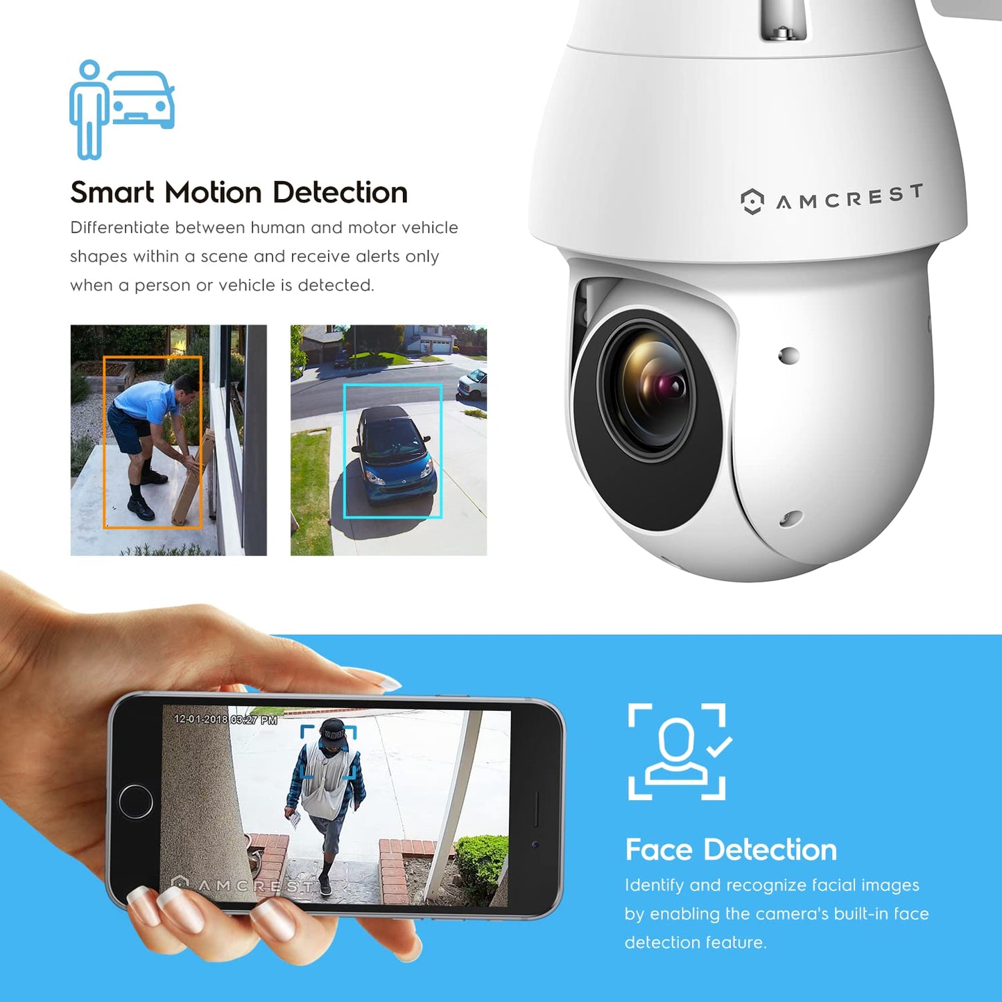 Amcrest 4MP Outdoor PTZ POE + AI IP Camera Pan Tilt Zoom (Optical 25x Motorized) Security Speed Dome, People and Vehicle Detection AI, Face Detection, 328ft Night Vision POE+ (802.3at) IP4M-1063EW-AI