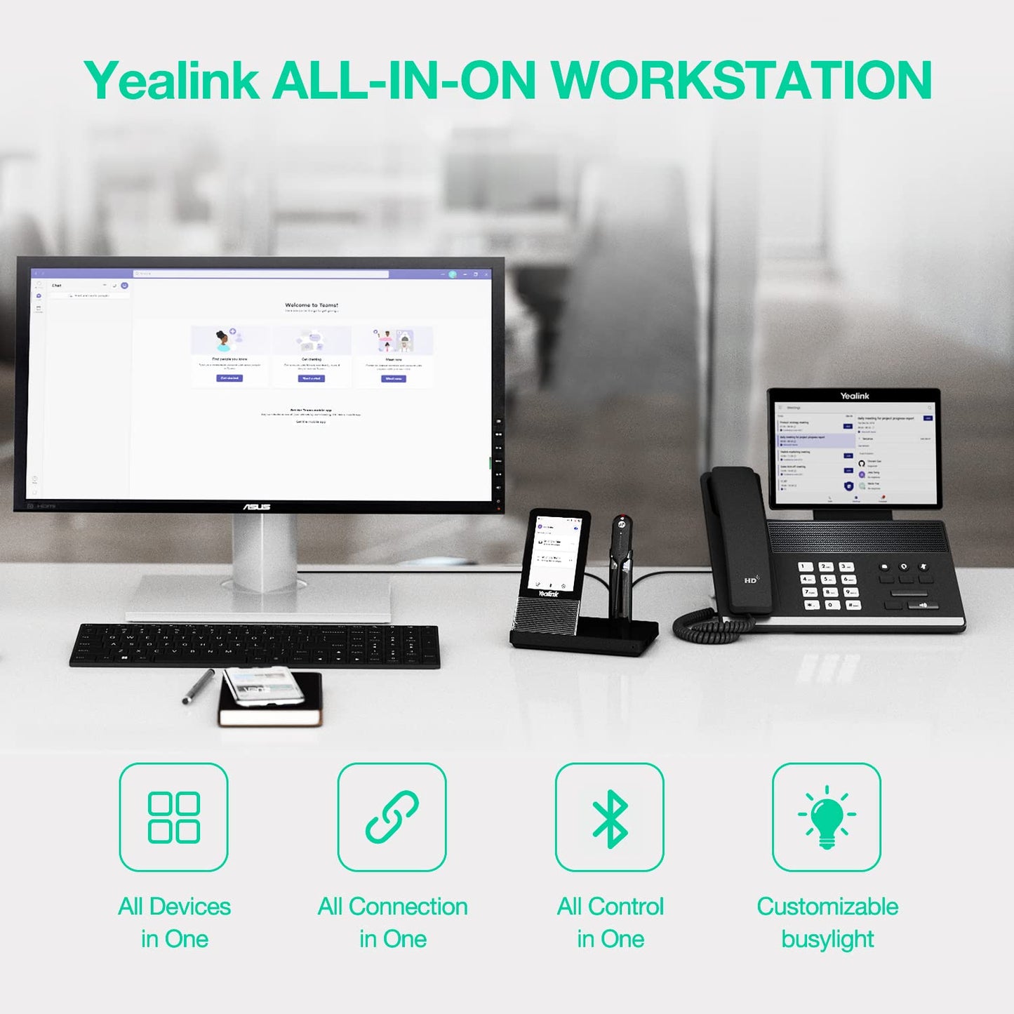 Yealink WH67 Wireless Headset with Microphone Teams Zoom Certified for PC Bluetooth Headset for VoIP Phone DECT Headset for Computer Office IP Phone