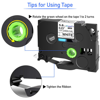 USUPERINK 3 Pack Compatible for Brother HSe-211 HSe211 HS-211 HS211 Black on White Heat Shrink Tube Label Tape use in PT-D400 PT-D450 PT-E300 PT-E500 PT-P750WVP Printer (0.23''x 4.92ft, 5.8mm x 1.5m)