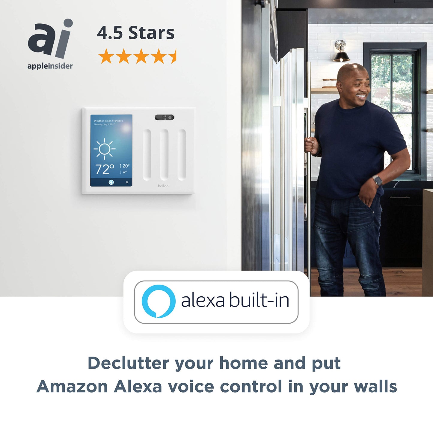 Brilliant Smart Home Control (1-Switch Panel) — Alexa Built-In & Compatible with Ring