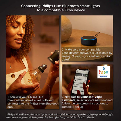 Philips Hue White Dimmable Filament ST19 LED Smart Vintage Edison Bulb, Bluetooth & Hub compatible (Hue Hub Optional), voice activated with Alexa