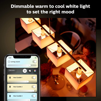 Philips Hue White and Color Ambiance B39 E12 Candle with Bluetooth, Hue Hub Compatible- 4pk (556968-4)