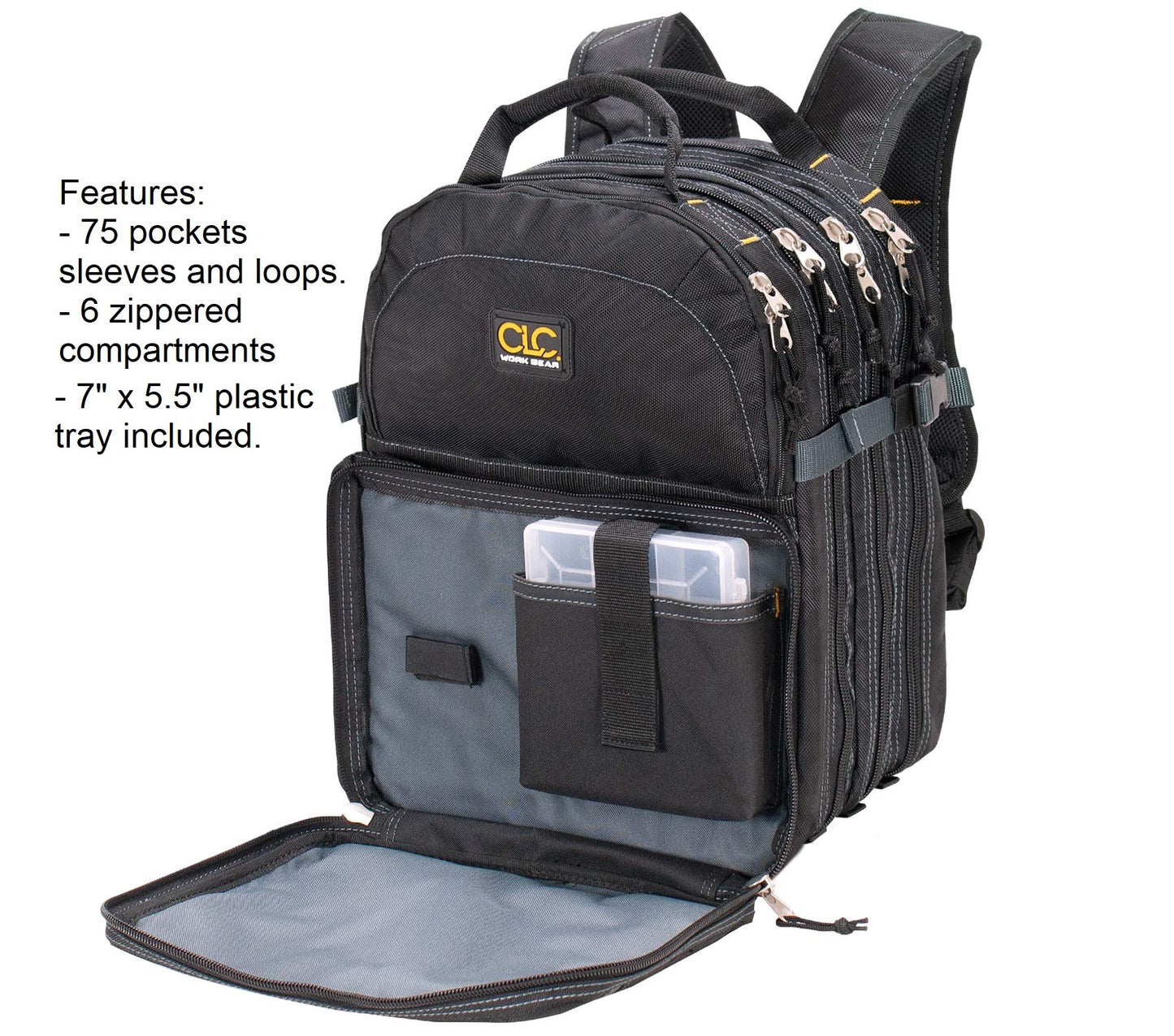 Custom LeatherCraft 1132 75-Pocket Tool Backpack with Multi-Purpose Clip-on Zippered Poly Bags