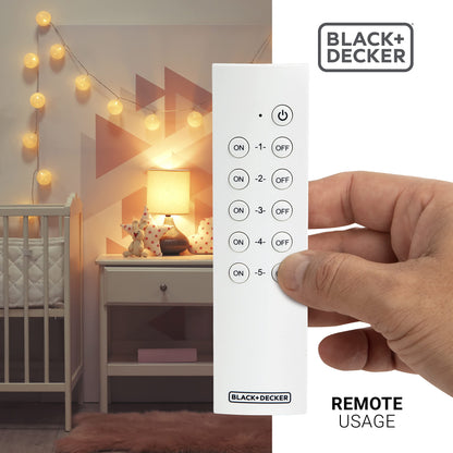Black + Decker Wireless Remote-Control Outlet, Pack of 5 Outlets, 2 Remotes - Premium Light Switches