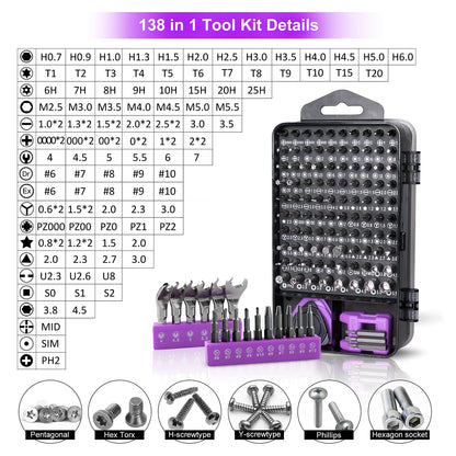 138 In 1 Precision Screwdriver Tool Kit Suitable For Iphones,tablets,watches,cameras,nintendo Repairs Etc.with Mini Wrench And Stripped Screw Remover