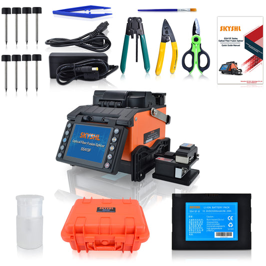 SKYSHL Fusion Splicer With 8PCS Electrodes Fiber Cleaver Tool Kit Automatic Focus SM MM DS NZDS Core Alignment Optical Fiber Splicing Welding Machine (SS413F-411)