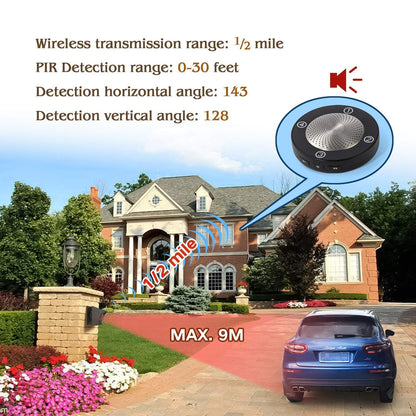 Solar Wireless Driveway Alarm Outdoor Weather Resistant Motion Sensor. Protect Outside Property, No Need to Replace Battery