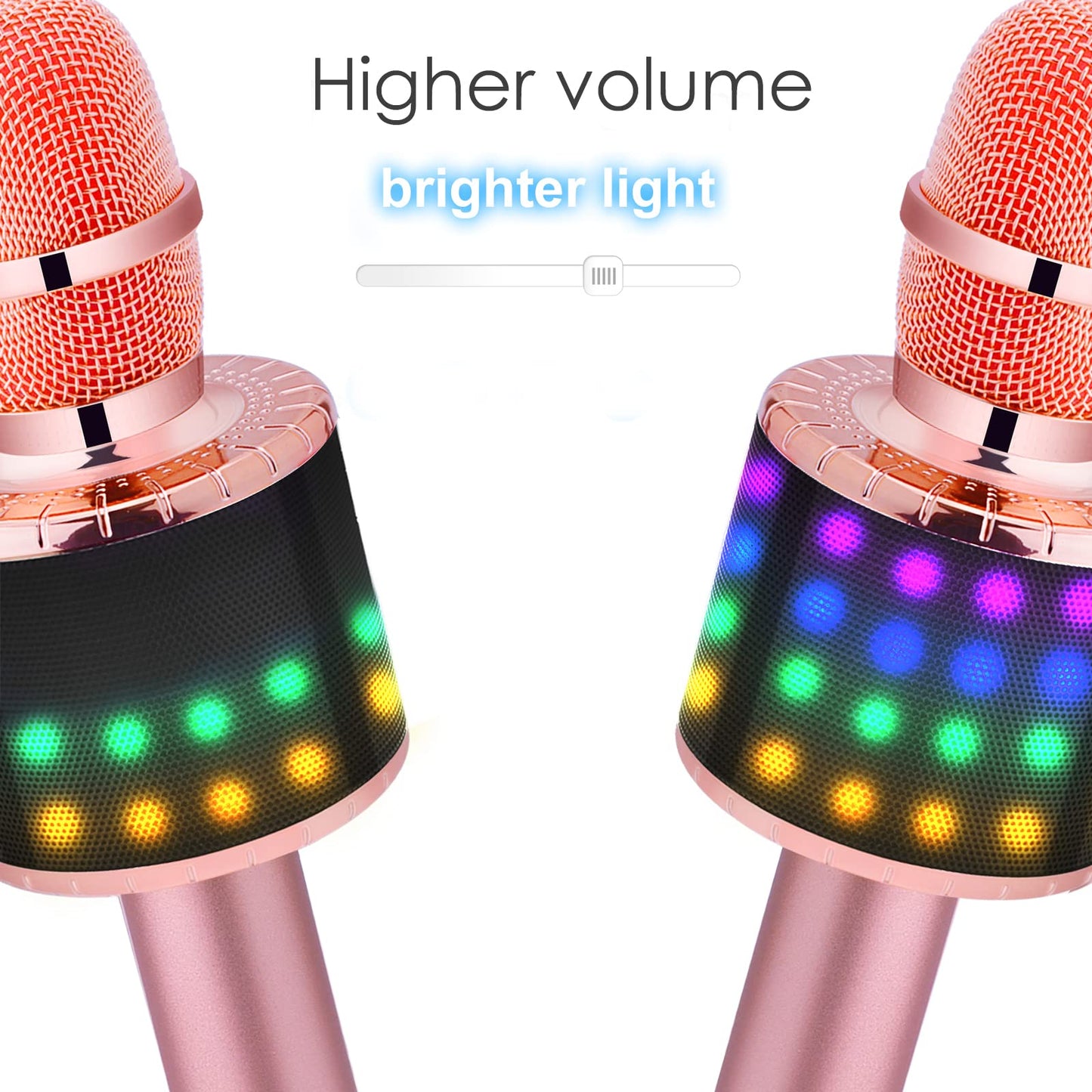 BONAOK Wireless Bluetooth Karaoke Microphone Speaker Machine - w/ Controllable LED Lights – Birthday, Party, Works w/ Smartphones (Rose Gold)