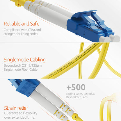 LC to LC Fiber Patch Cable Single Mode Duplex - 1m (3.28ft) - 9/125um OS1 LSZH (2 Pack) - Beyondtech PureOptics Cable Series