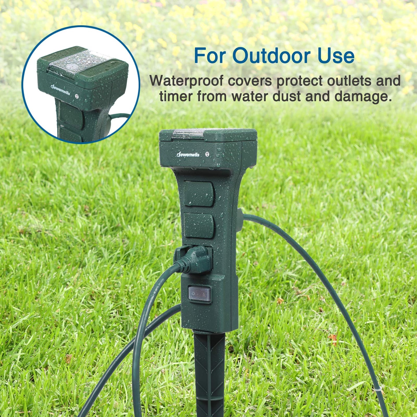 Outdoor Power Stake Timer Waterproof, 100FT Remote Control Outlet Timer, 6 Grounded Outlets 6FT Cord, Photocell Dusk to Dawn, for Christmas, UL Listed