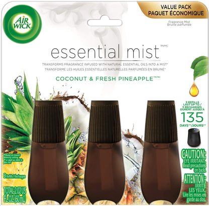 Air Wick Essential Mist Coconut and Pineapple 3ct Refill, 3 Count