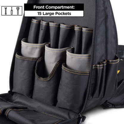 STEELHEAD 48-Pocket Heavy-Duty Tool Backpack, Padded Back Support, Reinforced Bottom, Rubber Feet, Perfect for Electricians, Plumbers, Contractors, HVAC Techs