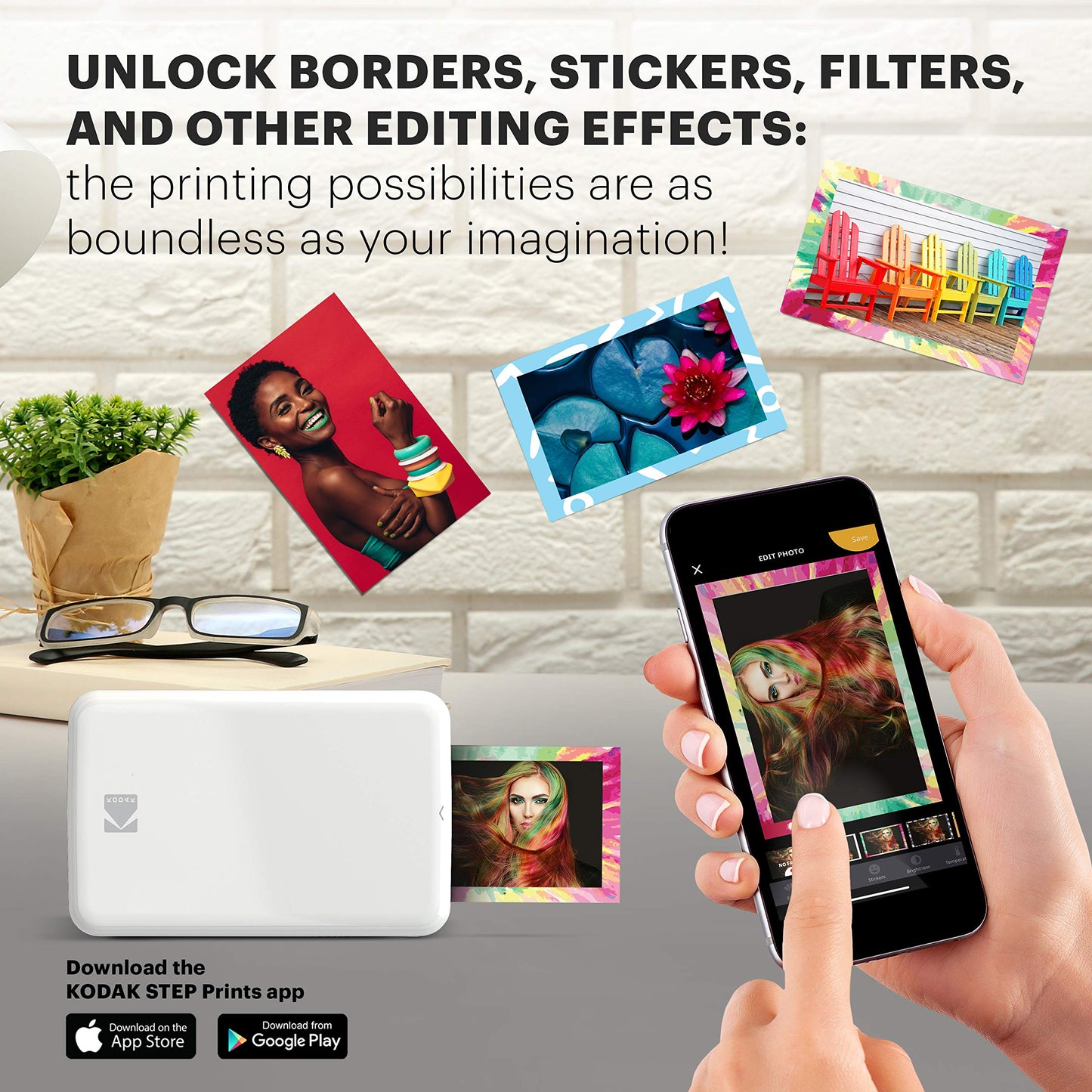 KODAK Step Wireless Mobile Photo Mini Printer (White) Compatible w/ iOS & Android, NFC & Bluetooth Devices